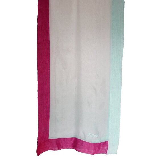Moschino Larioseta Unisex Blue Pink Scarf Ombre Linen Silk Vintage Oblong Scarf - Picture 5 of 7